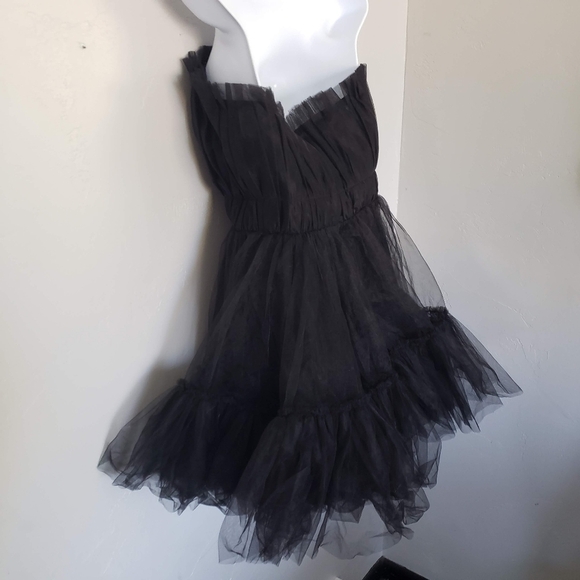 Black Tube Top Mini Dress Tulle Frilly Girly Cocktail Event Party GNO Sexy - Picture 2 of 8